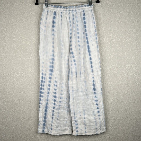 Charlie B Tie Dye Blue & White Wide Leg Drawstring Waist Raw Hem Lounge Pants XS - Picture 6 of 8